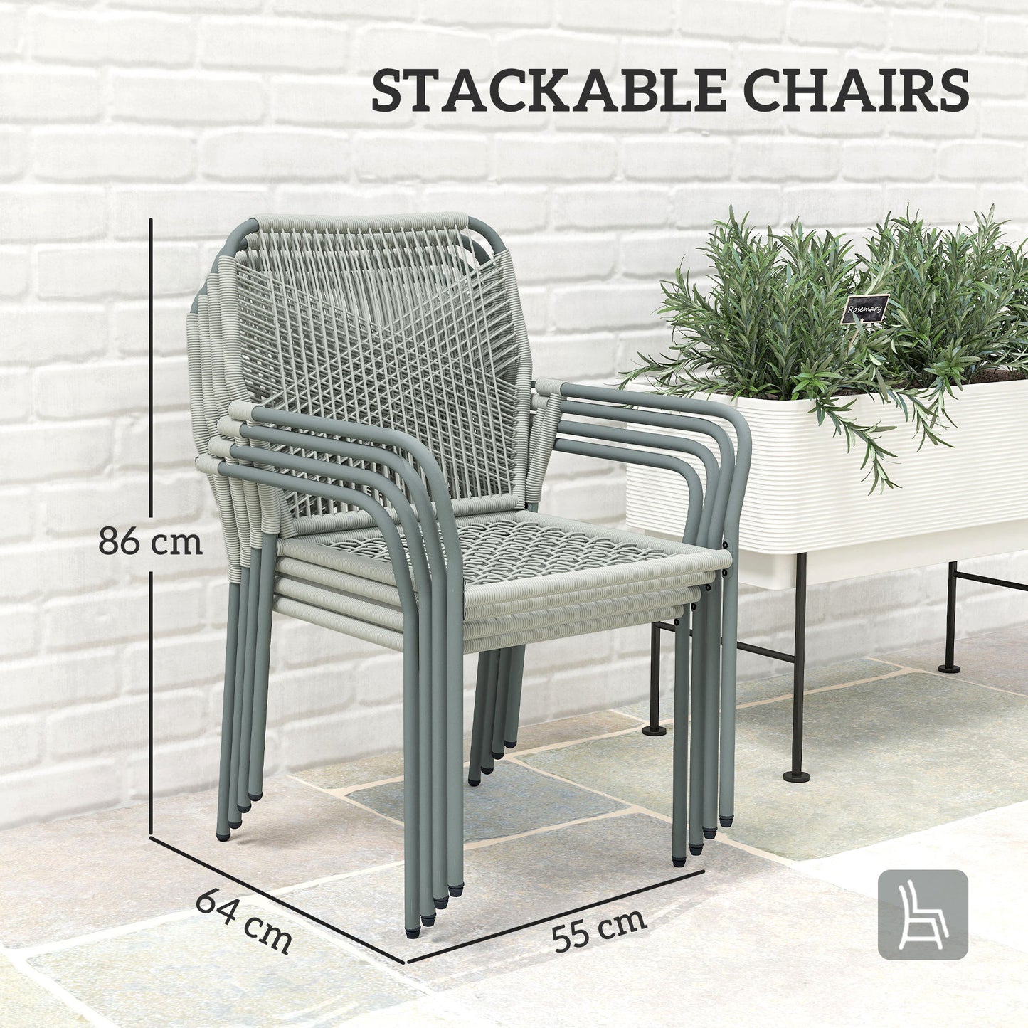 Outsunny Five-Piece PE Rattan Garden Dining Set with Cushions & Stackable Chairs - Light Grey