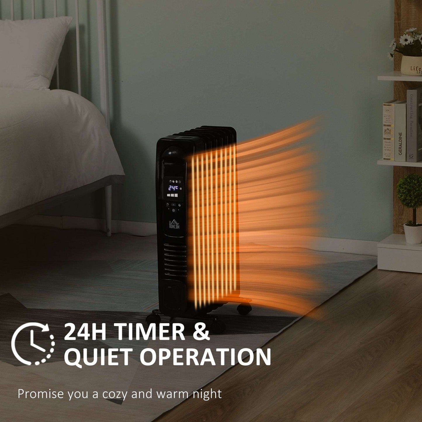1630W Digital Oil Filled Radiator, 7 Fin, Portable Electric Heater with LED Display, Built-in Timer, 3 Heat Settings, Remote Control, Black
