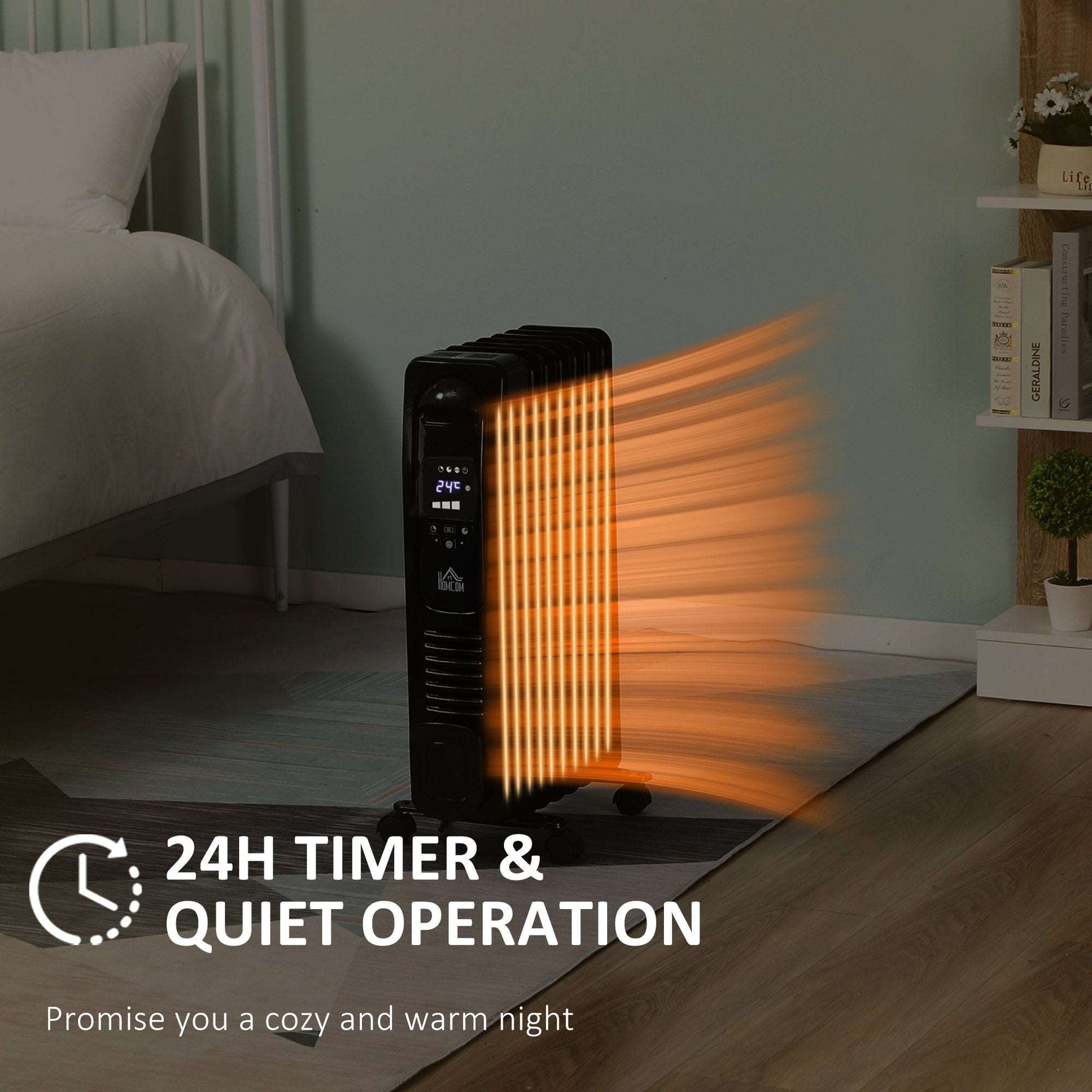 1630W Digital Oil Filled Radiator, 7 Fin, Portable Electric Heater with LED Display, Built-in Timer, 3 Heat Settings, Remote Control, Black