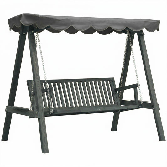 3-Seater Garden Swing Seat with Canopy | Pine Wood Frame | UV-Resistant | 360kg | Grey