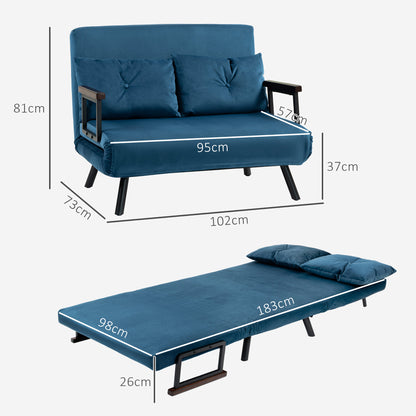 Click Clack Sofa Bed, Convertible 2 Seater Sofa Couch with 2 Cushions, for Living Room, Bedroom, Navy Blue