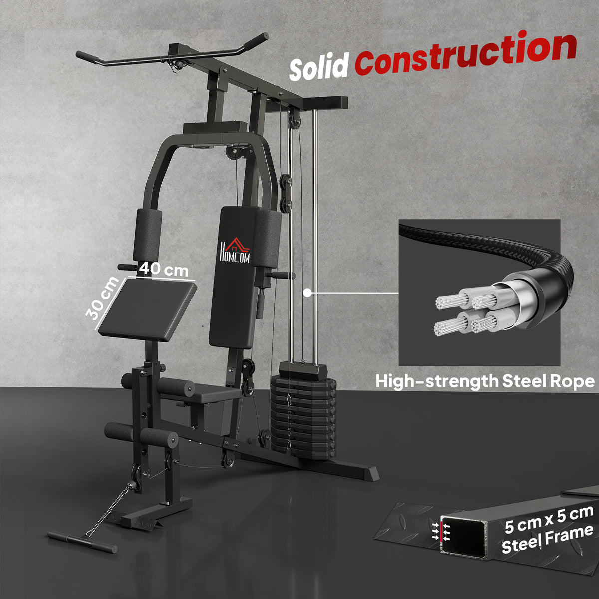 Multi Gym Station | Black | 148x108x207cm | 45kg Weight Stack | 10 Blocks | Chest Press | Butterfly Press | Leg Developer | 0-90° Arm Rotation | 120kg Max | Steel & PU