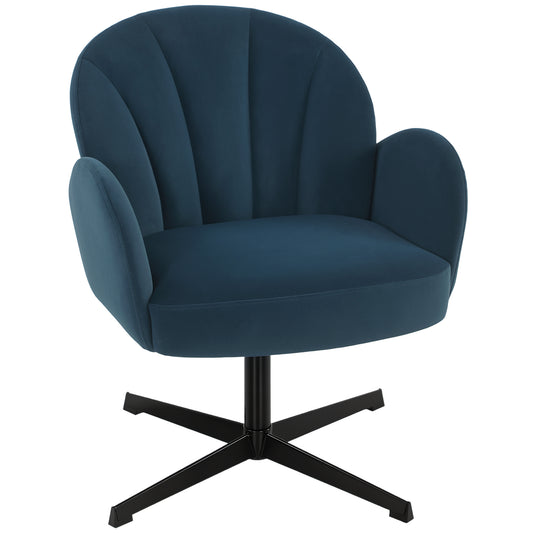 Shell-Shaped Swivel Accent Chair | 360° Swivel | 11cm Spring-Packed Seat | Velvet-Feel Fabric | Metal Base | Plastic Floor Pads | 120kg | 64.5x68x80cm | Dark Blue
