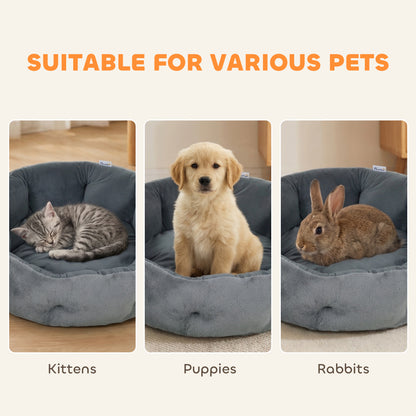 Round Pet Bed | Reversible Cooling & Plush Sides | High Bolster | 900g PP Cotton Fill | 62x62x21cm | Cats & Small Dogs | Dark Grey