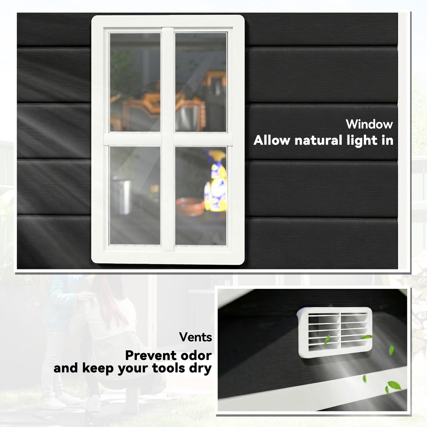 Aluminium Alloy & PP Garden Storage Shed | Double Doors | Lock & 3 Keys | Window | Vent | Sloped Roof | 40kg/m² Snow Rating | 183x134x210cm | 2.12m² | Black