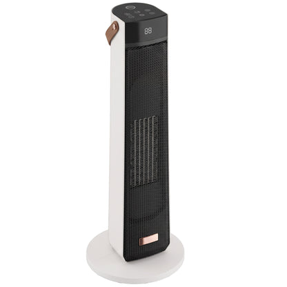 Beige 2000W Ceramic Tower Heater | LED Flame Effect & 70° Oscillation | ECO Mode, 20–40°C Thermostat | 12-Hour Timer & Remote