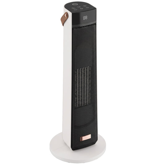 Beige 2000W Ceramic Tower Heater | LED Flame Effect & 70° Oscillation | ECO Mode, 20–40°C Thermostat | 12-Hour Timer & Remote