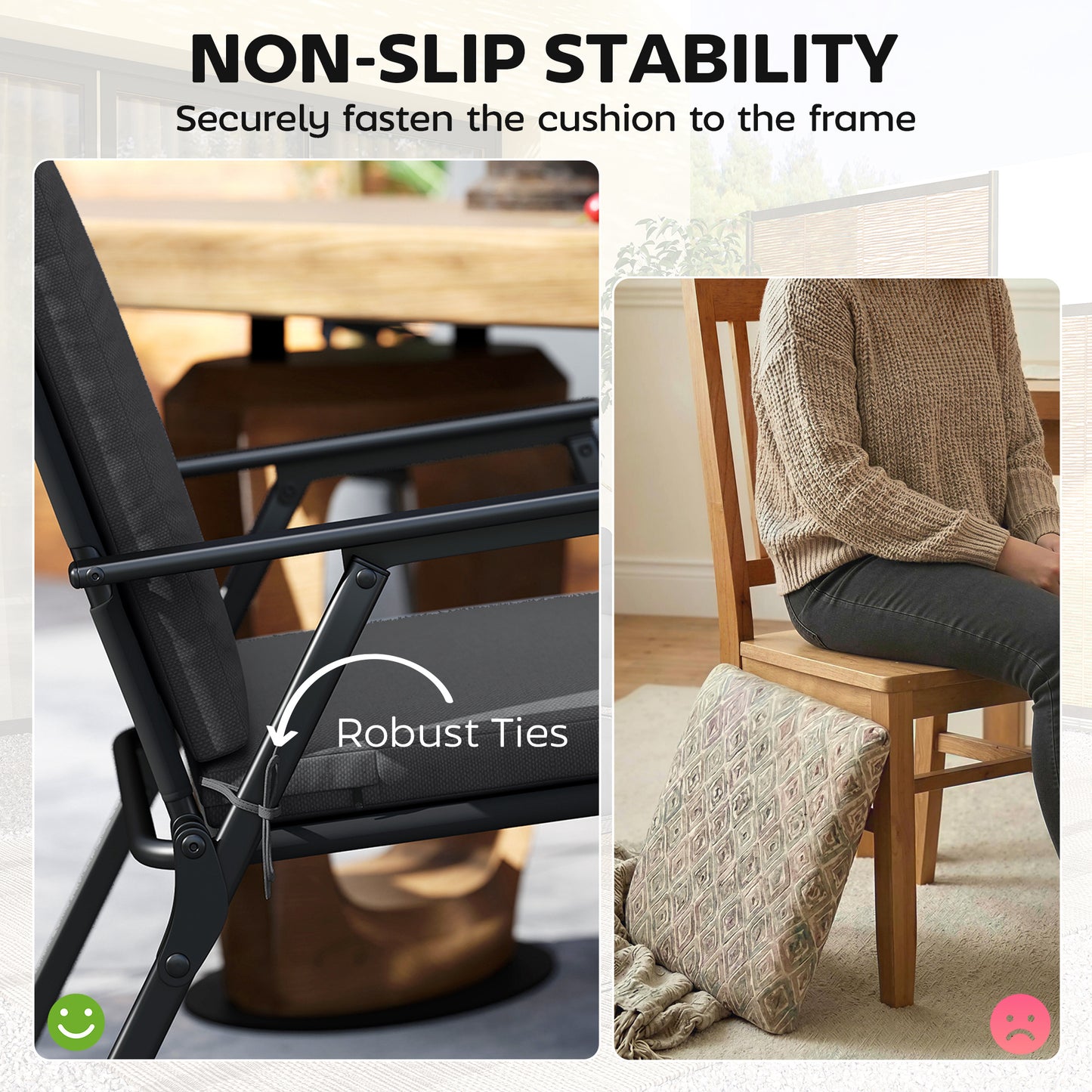 Set of 2 Garden Seat Cushions | 7cm High Density Foam | 50x50cm | Water Resistant | UV30+ | Fire Retardant | Zip Off Covers | Securing Ties | Dark Grey