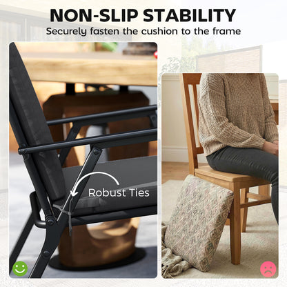 Set of 2 Garden Seat Cushions | 7cm High Density Foam | 50x50cm | Water Resistant | UV30+ | Fire Retardant | Zip Off Covers | Securing Ties | Dark Grey