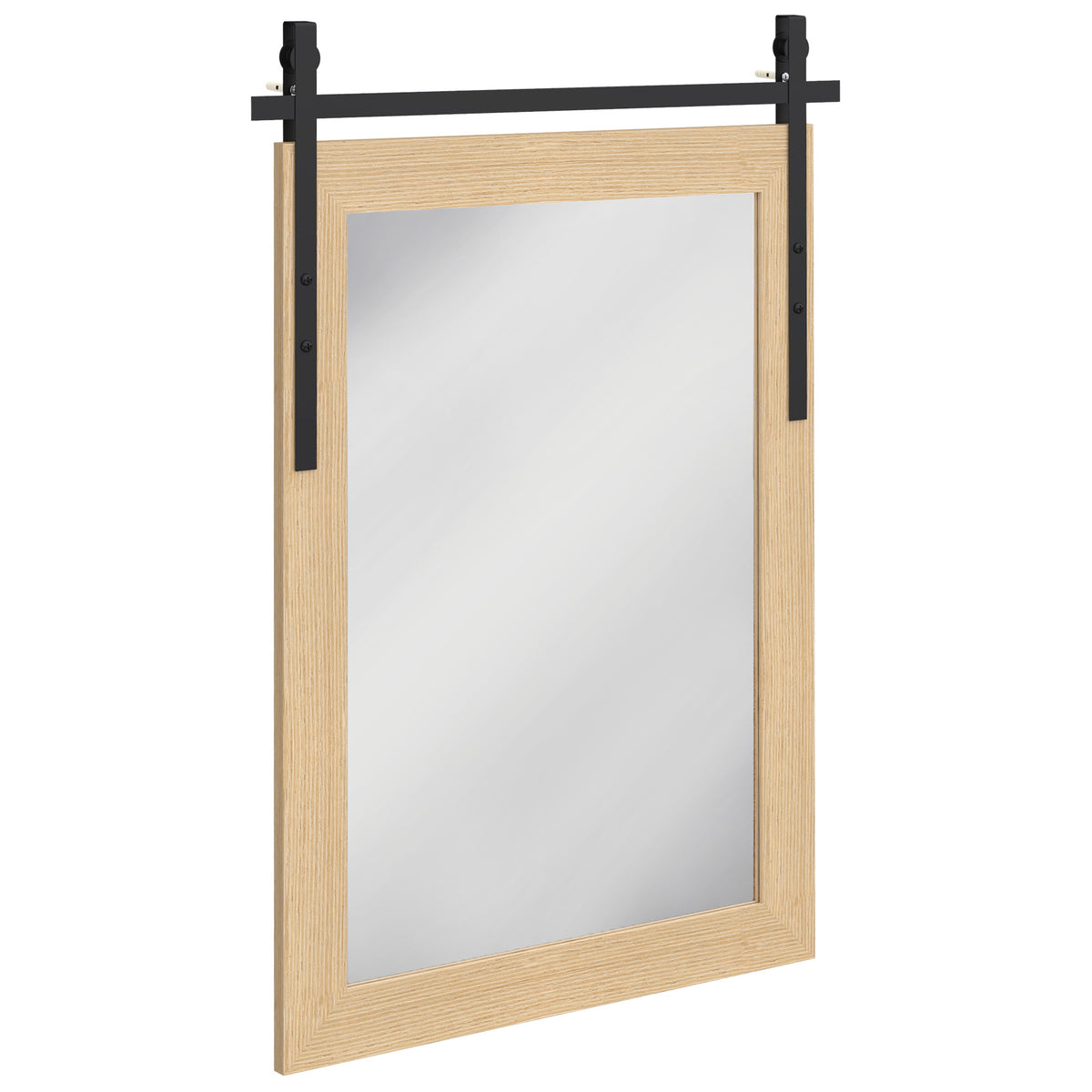 Farmhouse Wall Mirror | 110H x 66W cm Rectangle | Decorative Barn-Door Detail & Tempered Glass | White Oak or Dark Brown