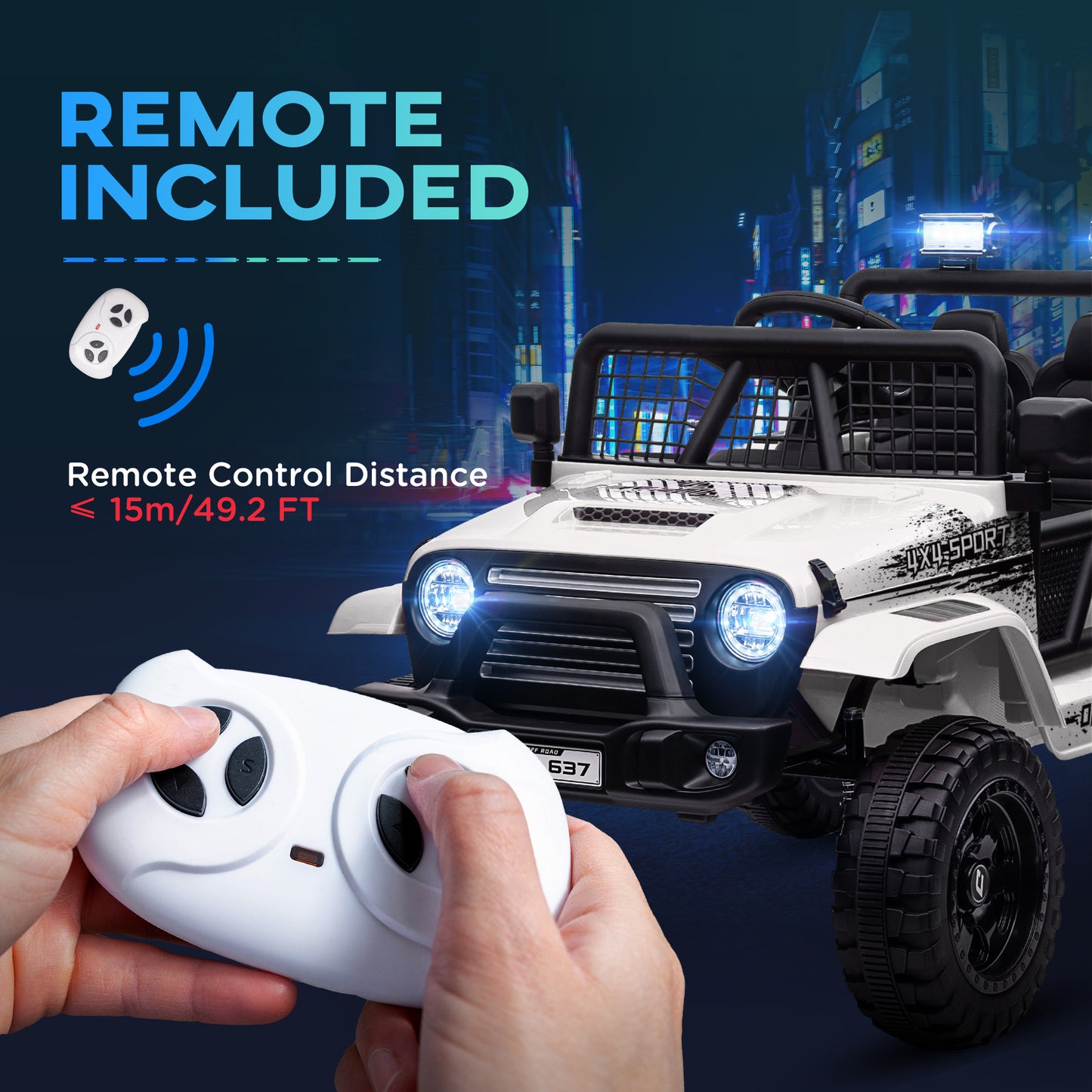 12V Battery Powered Kids Ride On Car, Electric Truck w/ Spring Suspension, Remote, Music Horn Lights - White
