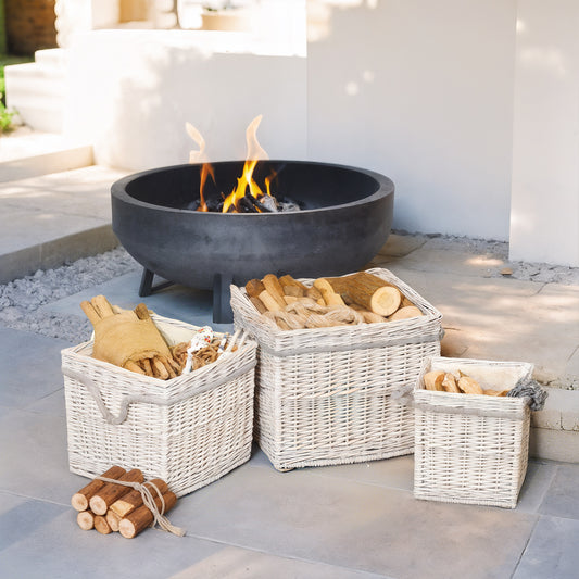 Outsunny Set of 3 Log Baskets for Wood Burner Indoor, Round torage Basket with Lining and Rope Handles for Fireside Storage, Blankets, Beige