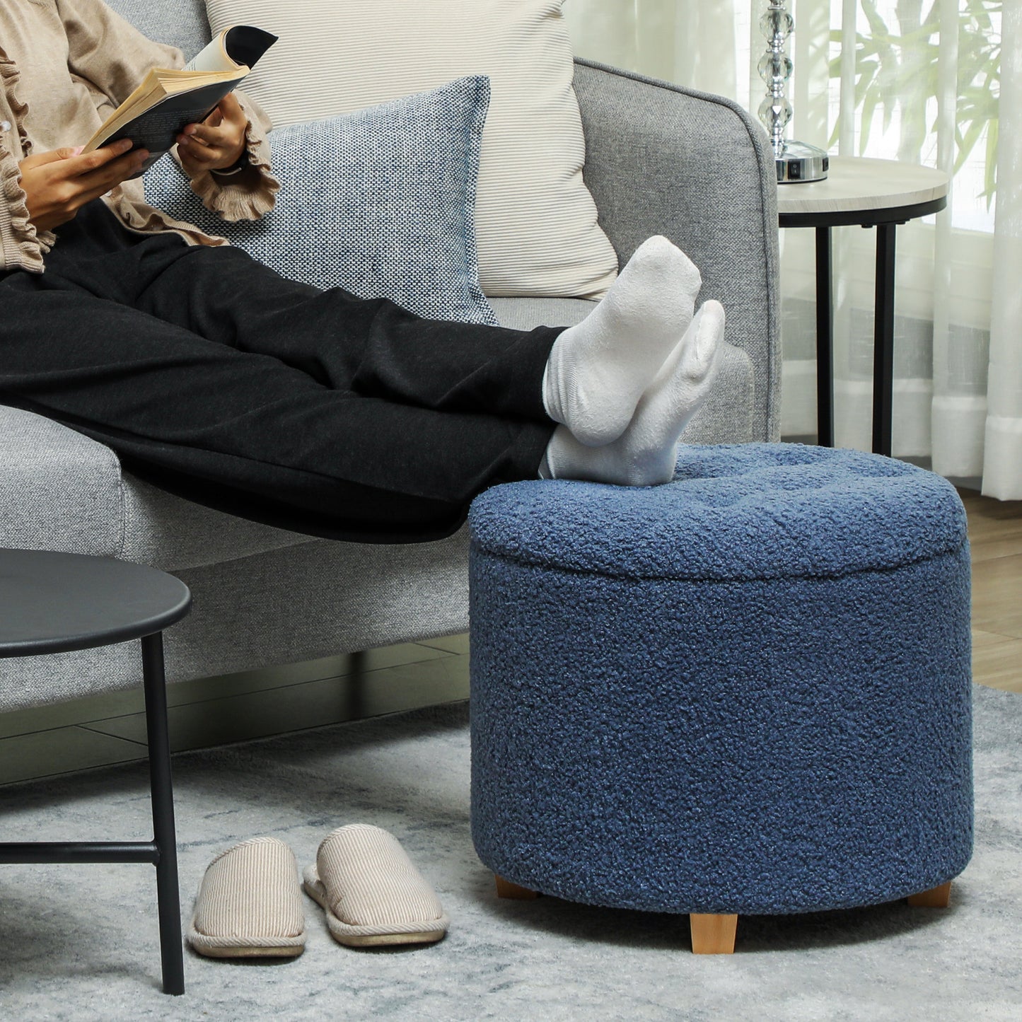 31.8L Teddy Fleece Storage Ottoman - Blue