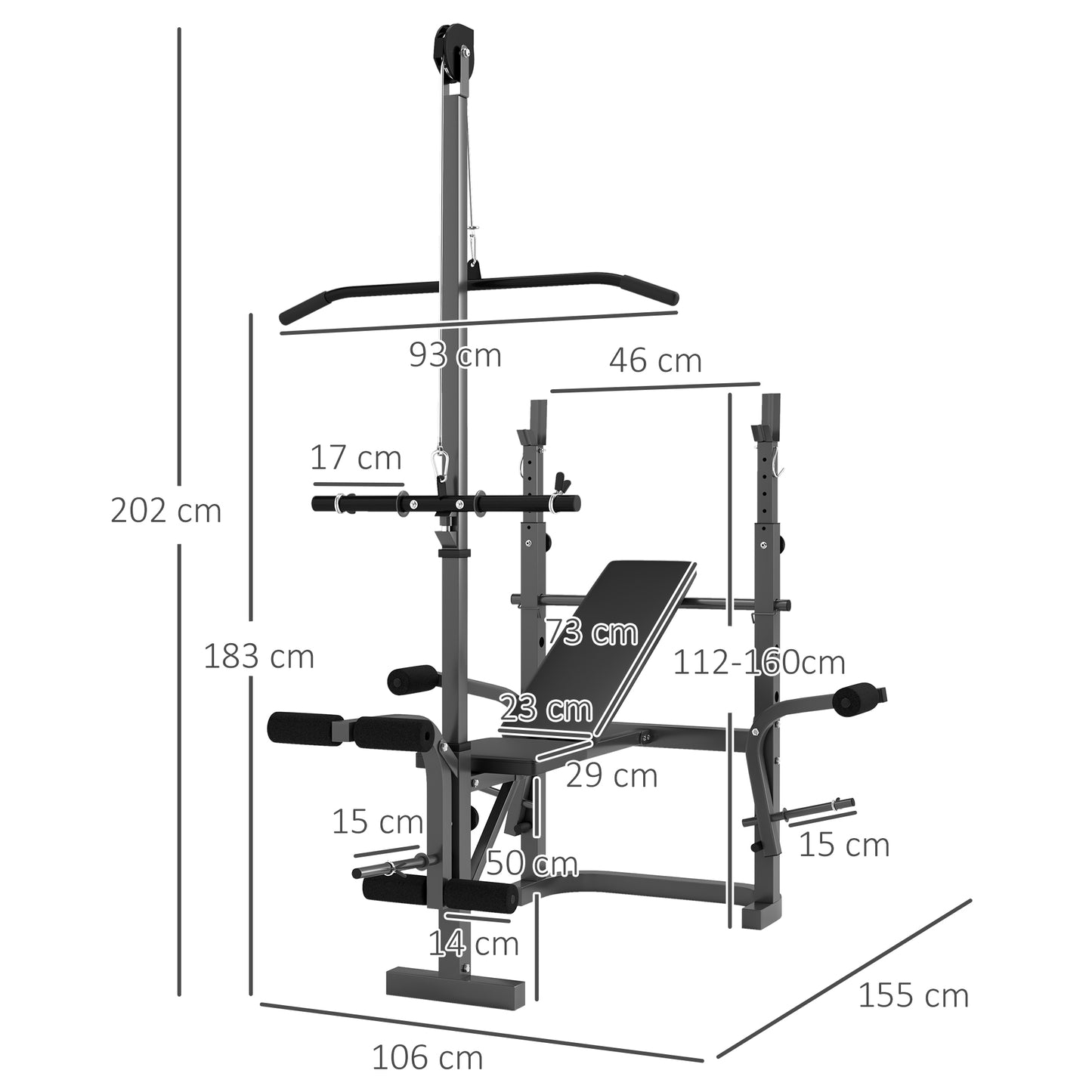 Adjustable Weight Bench with Bench Press Rack, Preacher Curl Leg Extension and Lat Pull Down Machine, Incline or Flat Workout for Strength Training Weight Lifting
