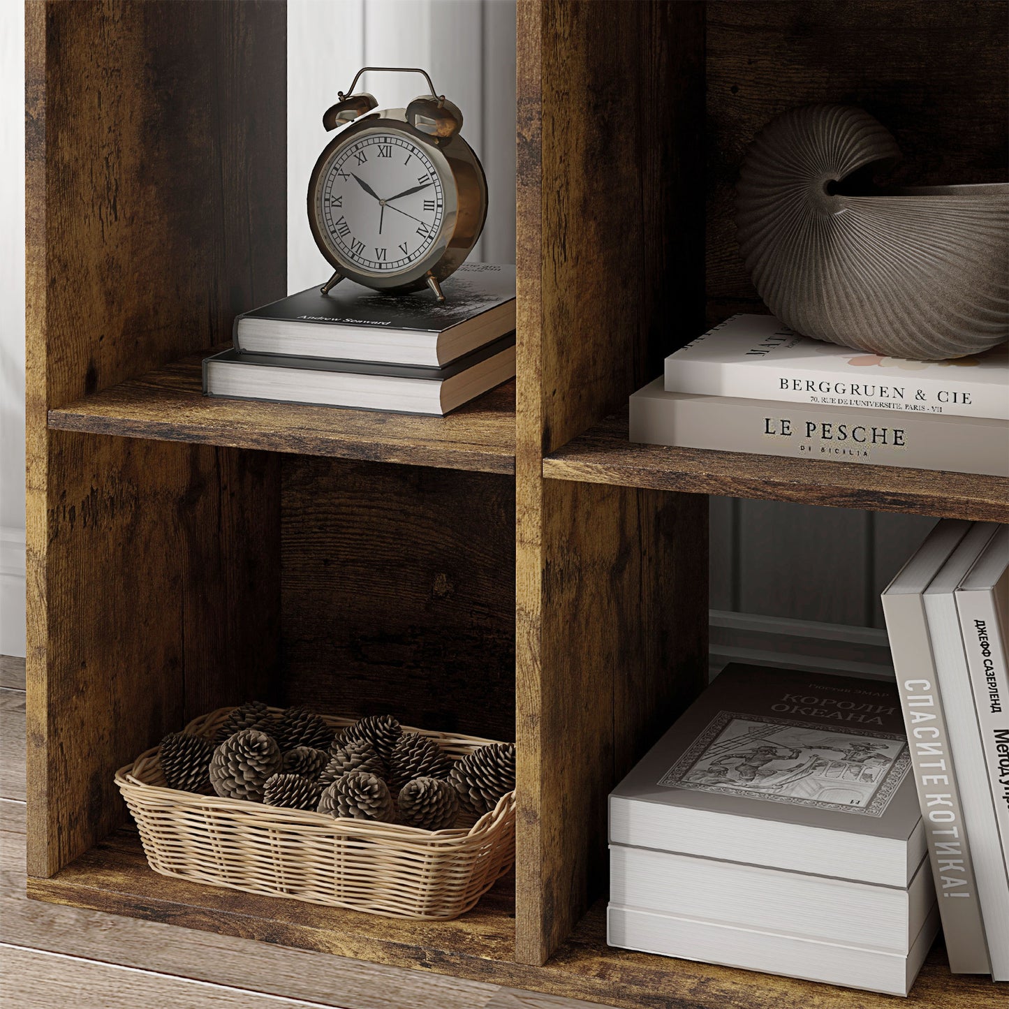 3-tier 6 Cubes Storage Unit Particle Board Cabinet Bookcase Organiser Home Office Shelves Rustic Brown