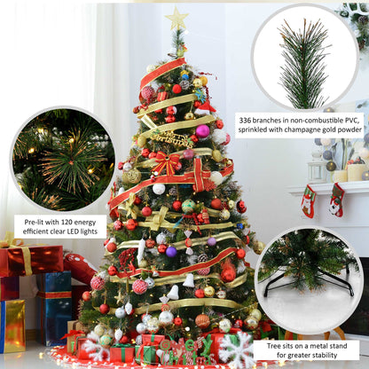 1.5m Pre Lit Christmas Artificial Tree, Metal Stand-Green