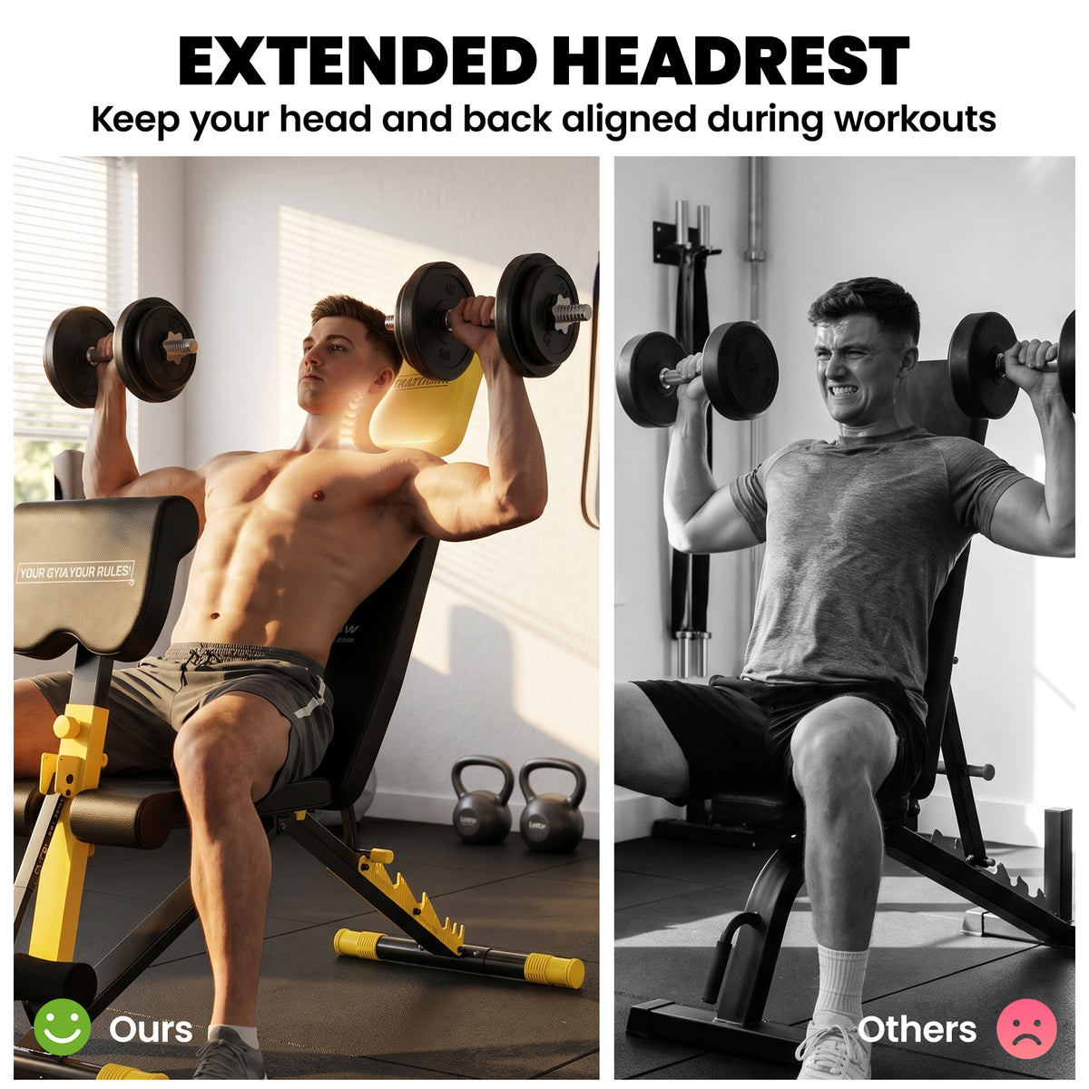 Adjustable Weight Bench | 300kg Capacity | 7 Backrest Positions | Preacher Curl | Leg Extension | Foldable | Home Gym | Yellow