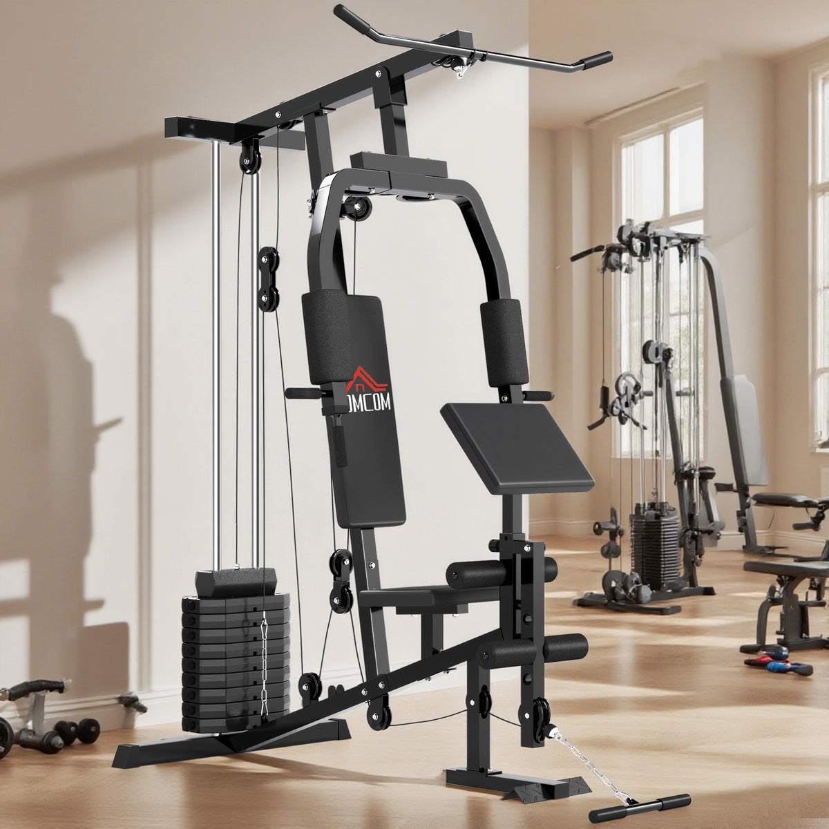 Multi Gym Station | Black | 148x108x207cm | 45kg Weight Stack | 10 Blocks | Chest Press | Butterfly Press | Leg Developer | 0-90° Arm Rotation | 120kg Max | Steel & PU