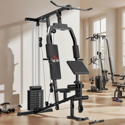 Multi Gym Station | Black | 148x108x207cm | 45kg Weight Stack | 10 Blocks | Chest Press | Butterfly Press | Leg Developer | 0-90° Arm Rotation | 120kg Max | Steel & PU