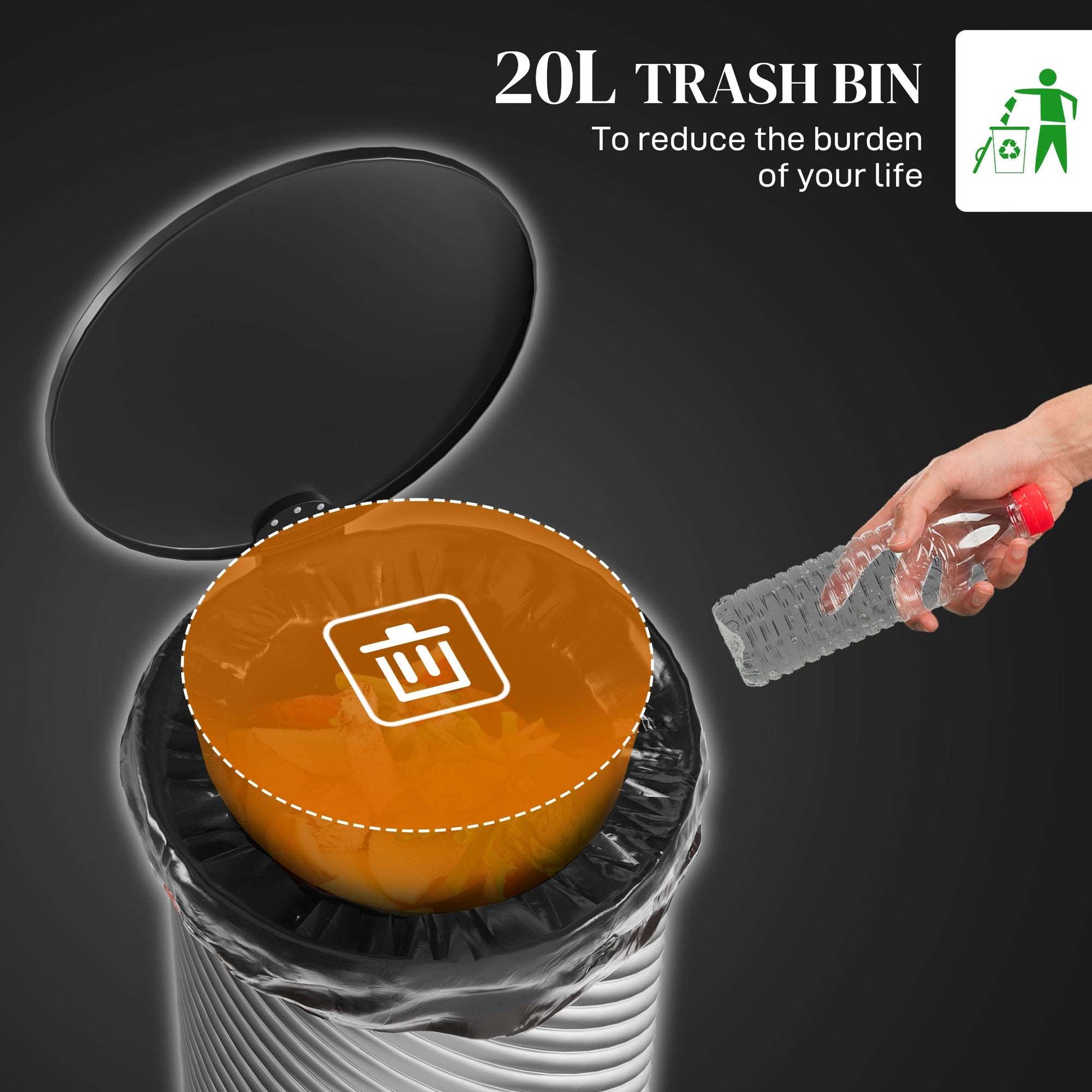 20 Litre Kitchen Bin, Stainless Steel Pedal Bin with Soft-close Lid, Fingerprint Proof Cylindrical Rubbish Bin with Foot Pedal,  Removable Bucket, Silver