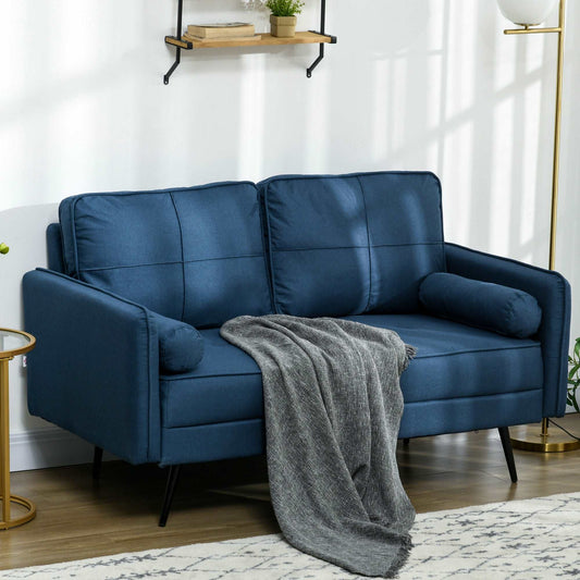 143cm Loveseat Sofa for Bedroom Upholstered 2 Seater Sofa with Back Cushions and Pillows, Blue