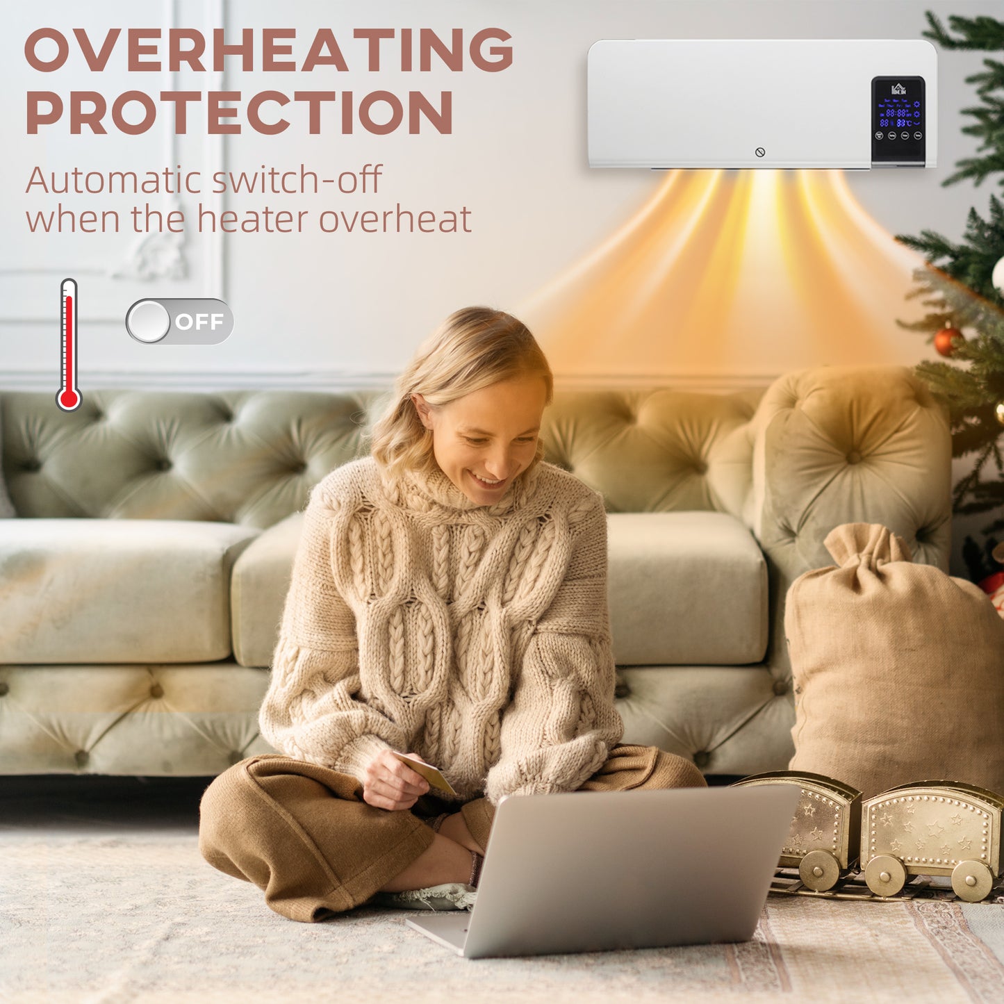 Electric Heater, 2000W Wall Mounted Space Heater with Remote Control, 2 Modes, Timer, Oscillation, Overheat Protection, Ceramic Heater for Home, White