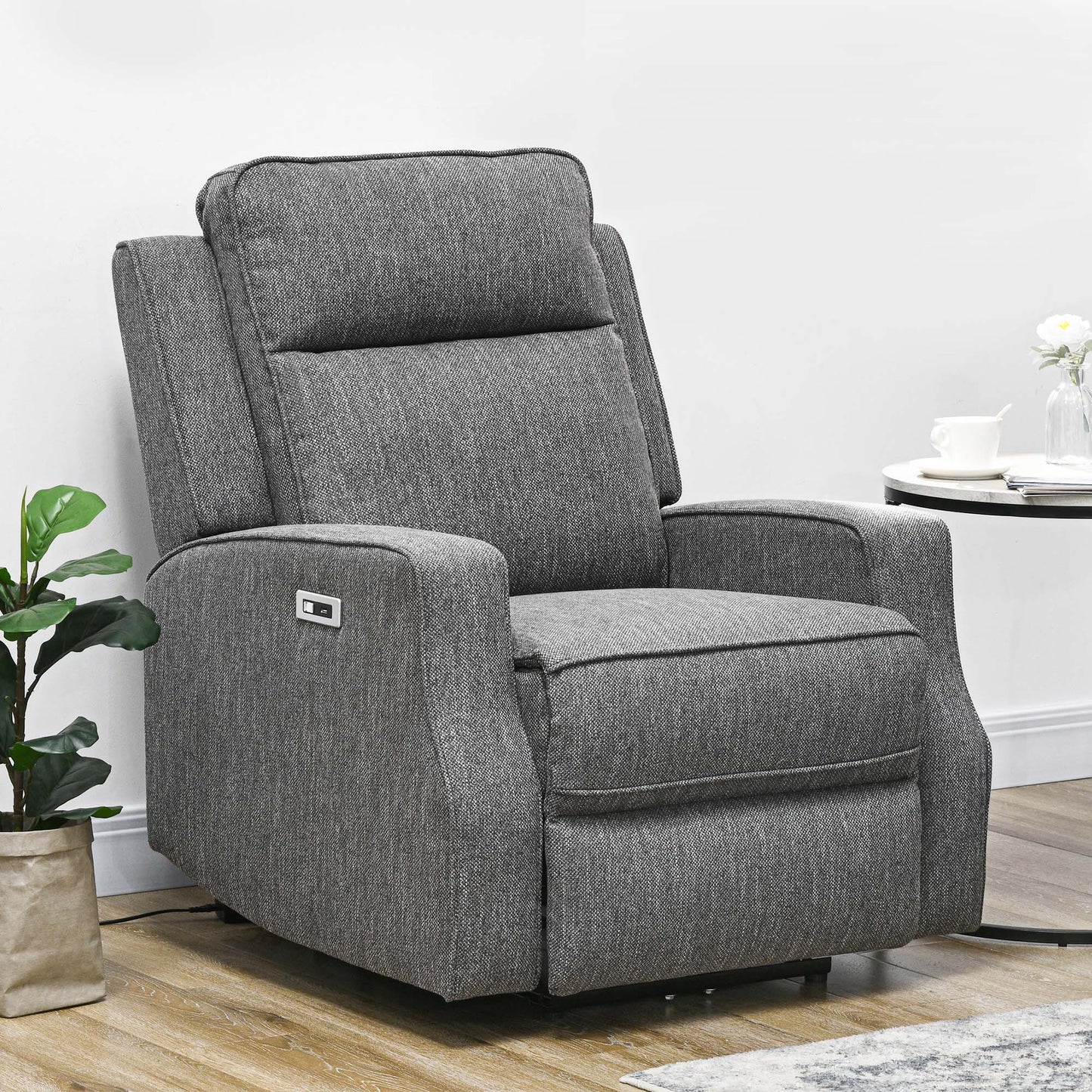 Electric Recliner Armchair, Recliner Chair with Adjustable Leg Rest, USB Port, Charcoal Grey