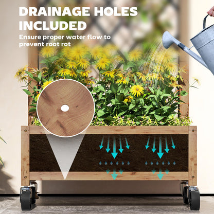 Raised Garden Bed W/ Metal Trellis, Pack of 2 Wooden Elevated Planter & Wheels and Drainage Holes for Climbing Plants, Fruits, Vegetables, Flowers
