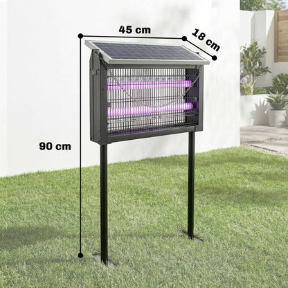 Solar Bug Zapper Outdoor | 3500V Electric Grid | UVA LED | Dusk-to-Dawn Auto | Solar & USB Charging | 80-100m² Coverage | Stake, Hang or Table | 4.3m Cord | 45x18x90cm | Black