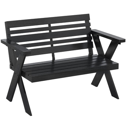 2-Seater Wooden Garden Bench | X-Frame Legs | Armrest & Backrest | 240kg | Fir Wood | Black