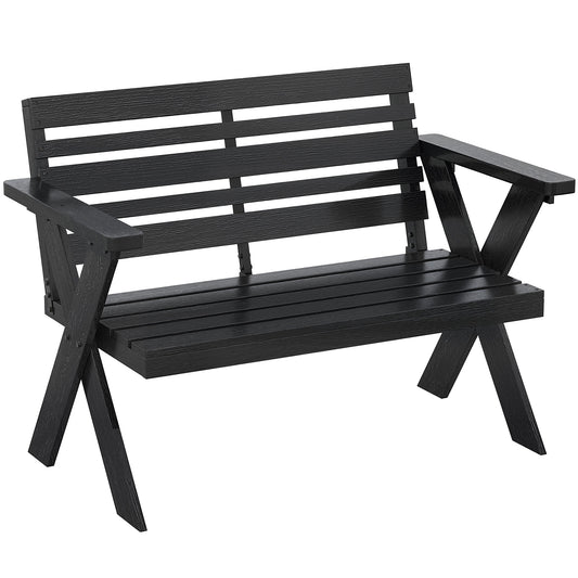 2-Seater Wooden Garden Bench | X-Frame Legs | Armrest & Backrest | 240kg | Fir Wood | Black