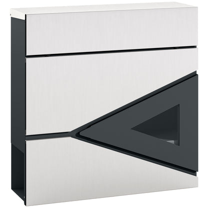 Wall Mounted Post Box with Viewing Window, 2 Lock, Modern Galvanised Steel Mailbox with Copper Core, Weatherproof Letterbox - Silver