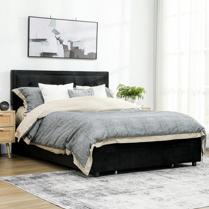 King Size Ottoman Bed Frame, with Front Drawer - Black / Cream White