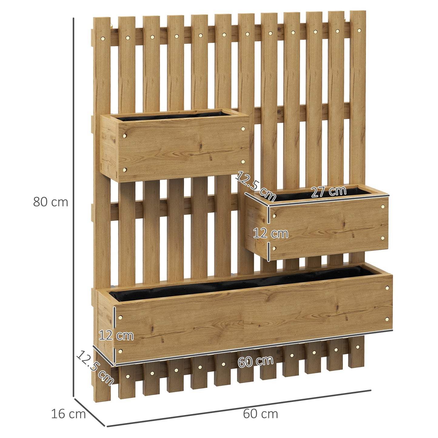 Set of 2 Wall-mounted Wooden Garden Planters W/ Trellis, Drainage Holes And Movable Planter Boxes, Wall Raised Garden Bed for Patio, Carbonised