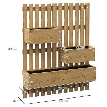 Set of 2 Wall-mounted Wooden Garden Planters W/ Trellis, Drainage Holes And Movable Planter Boxes, Wall Raised Garden Bed for Patio, Carbonised