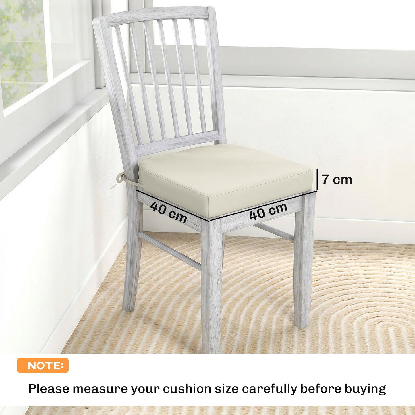 Set of 2 Outdoor Garden Chair Cushions | 7cm Foam | Water-Repellent UV30+ | Zip Cover | Ties | Cream White
