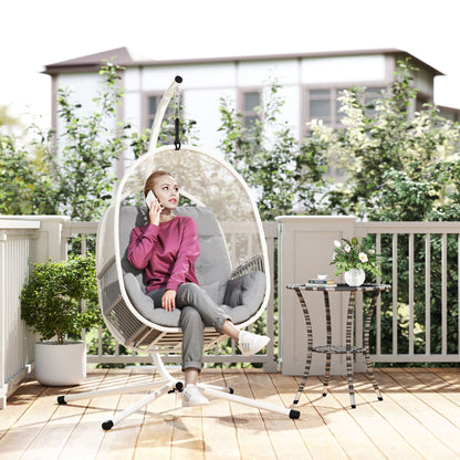 Hanging Egg Chair Outdoor Indoor, Swing Hammock Chair with Stand, Cushions, Lumbar Pillow, Adjustable Height and Steel Frame, Light Grey