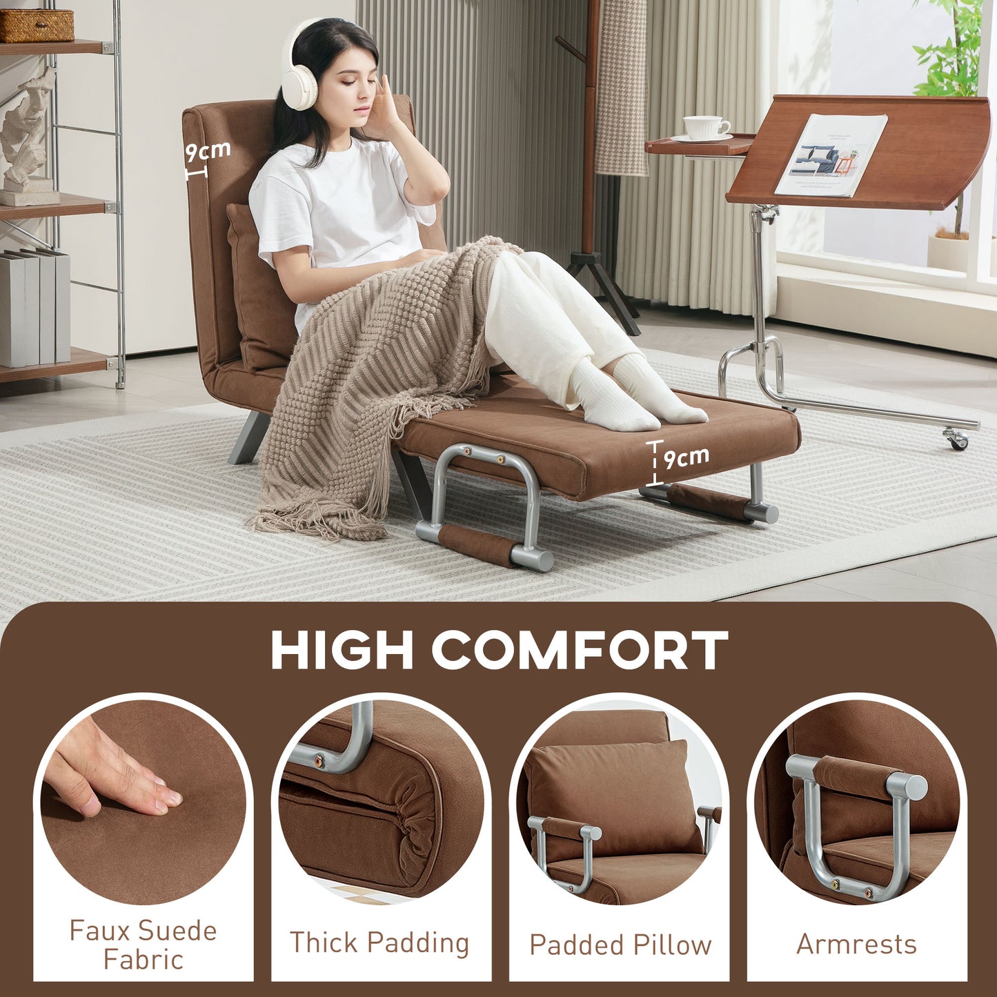 4-in-1 Faux Suede Chair Bed - Coffee
