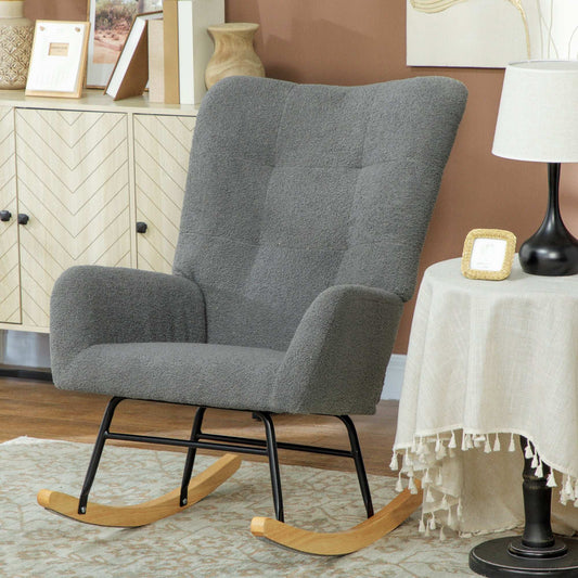 Retro Vintage Style Teddy Fleece Rocking Chair - Grey