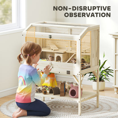 PawHut 2 Tier Wooden Hamster Cage with Shelf and Openable Top