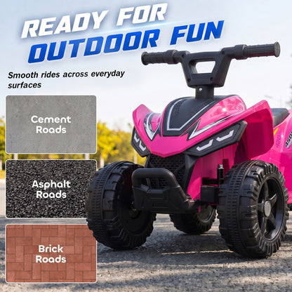 AIYAPLAY 6V Kids Electric Quad Bike | Hot Pink, Black or White | Handlebar Button Control | 2km/h Forward Ride | Ages 18–48 Months | 25kg Limit