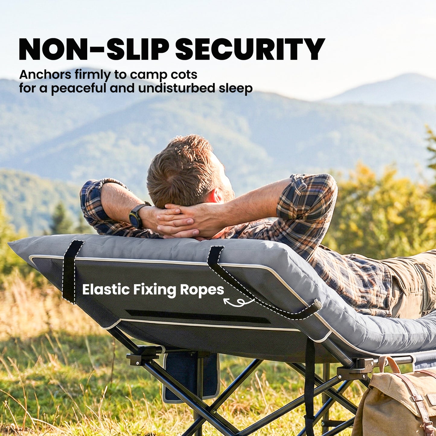 Foldable Camping Sleeping Mat | 8cm PU Foam | 200x80cm | Splash Proof Quilted | Elastic Straps | Flame Retardant | 200kg | Light Grey
