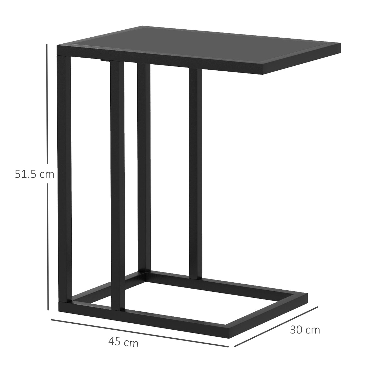 C Shape Bedside Table With Metal Frame Wood-Effect Top Sofa Narrow Snack End Table for Living Room, Black