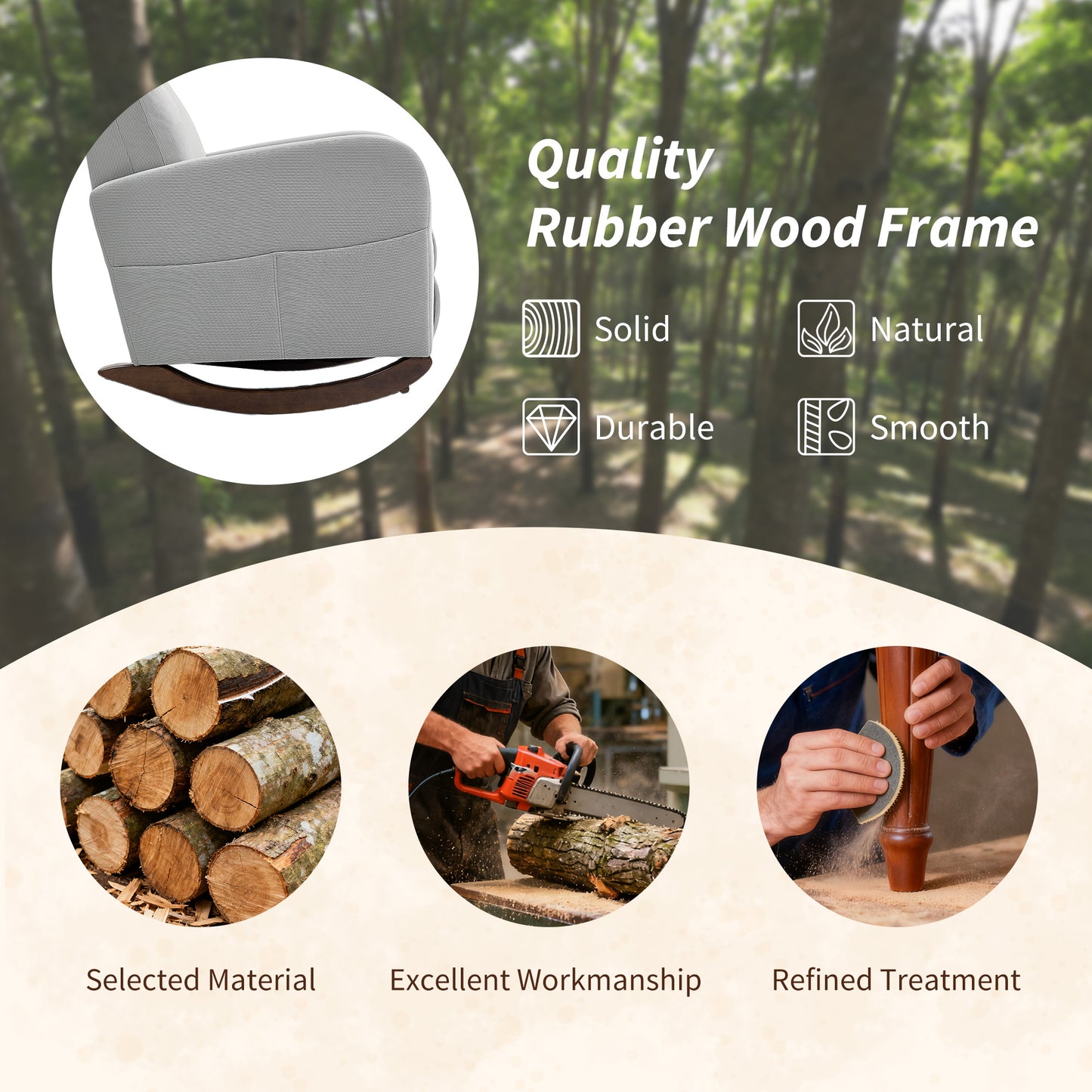 Corduroy Rocking Armchair - Grey / Beige