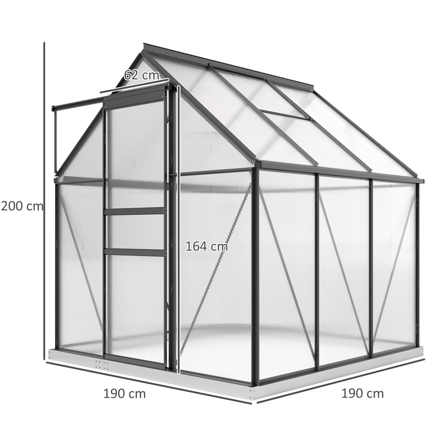 Outsunny 190 x 190cm Walk-In Polycarbonate Greenhouse - Grey