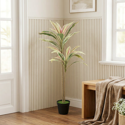 Artificial Cordyline Tree | 90cm | 29 PEVA Leaves | Soft-Touch | Moss Effect Base | Cement Pot | Shapeable | No Maintenance