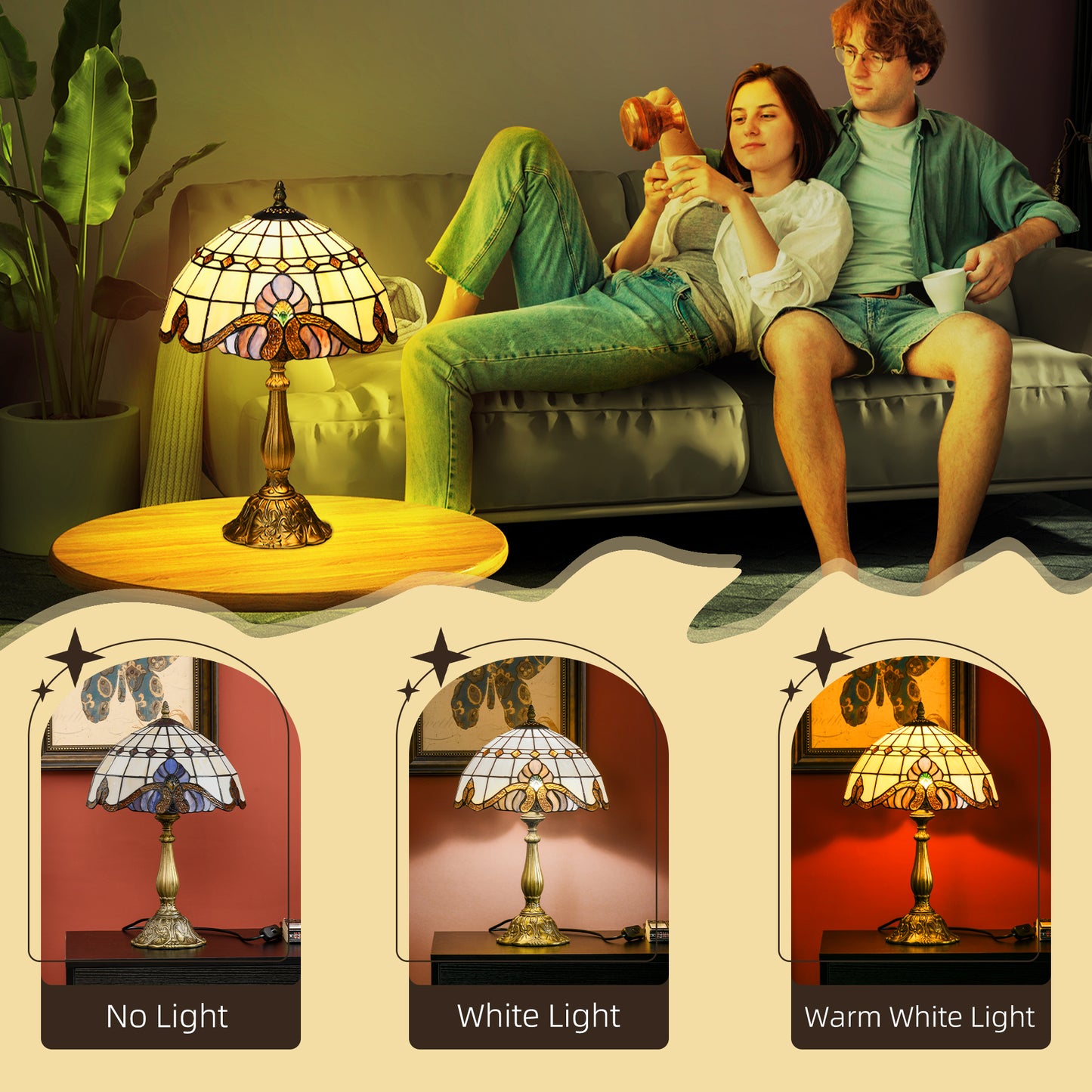 Stained Glass Table Lamp, Handmade Antique Style Bedside Lamp, Decorative Night Light for Bedroom, Living room, Home, Nightstand