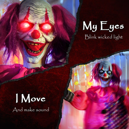 Outsunny 5′7″ Scary Animated Clown Decoration - Pink/Purple