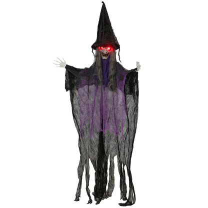 183 cm Life Size Halloween Animated Hanging Witch with Glowing LED Eyes, Spooky Witch Scary Halloween Decorations, Battery Operated, Indoor Party Props