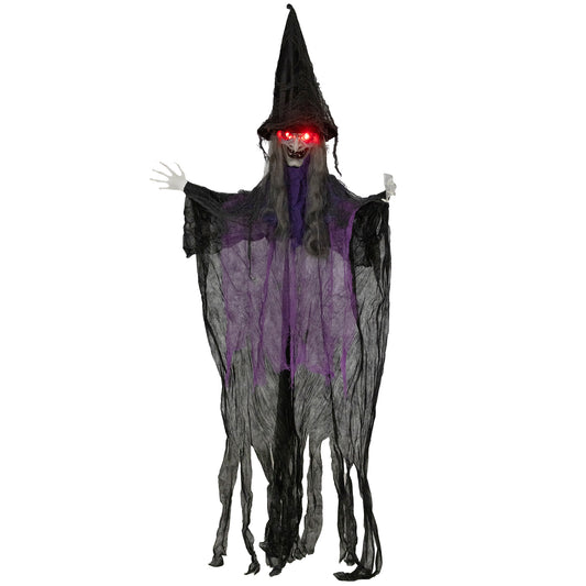 183 cm Life Size Halloween Animated Hanging Witch with Glowing LED Eyes, Spooky Witch Scary Halloween Decorations, Battery Operated, Indoor Party Props
